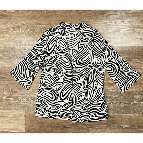 Chico's 0 Sz S Black Slinky Psychedelic Geo Print Cardigan Jacket Pockets - Picture 1 of 6